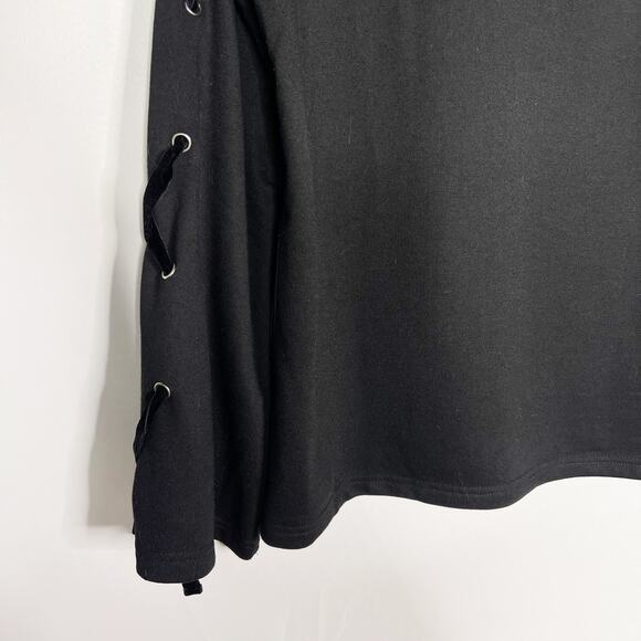 Hem & Thread Medium M Black Lace Up Sleeve Pullover Sweatshirt Crew Neck - Picture 4 of 8
